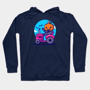 Cute Pumpkin Vampire Driving Tractor Cartoon Hoodie